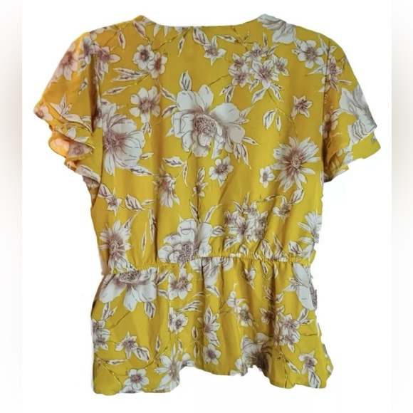 Meraki Woman's Yellow Floral V-Neck Short Sleeve Waist Tie Blouse Size XL NWT - Picture 4 of 14